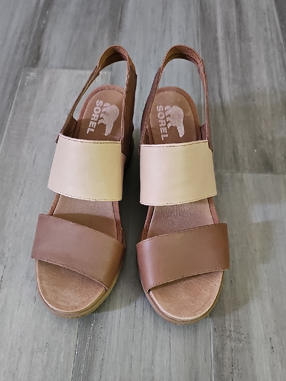 Sorel Joanie II Slingback Sandals in Brown and Nude
